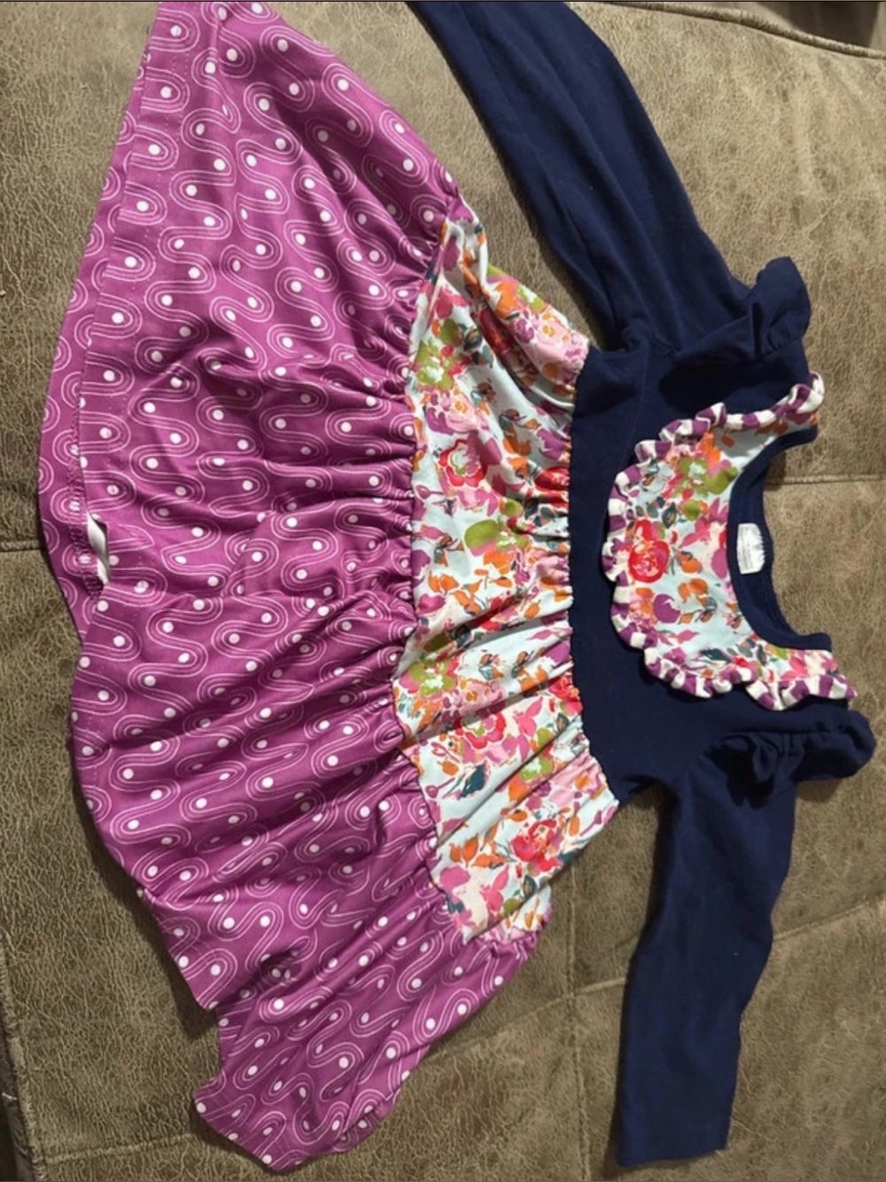 Navy & Floral Toddler Dress with Purple pants